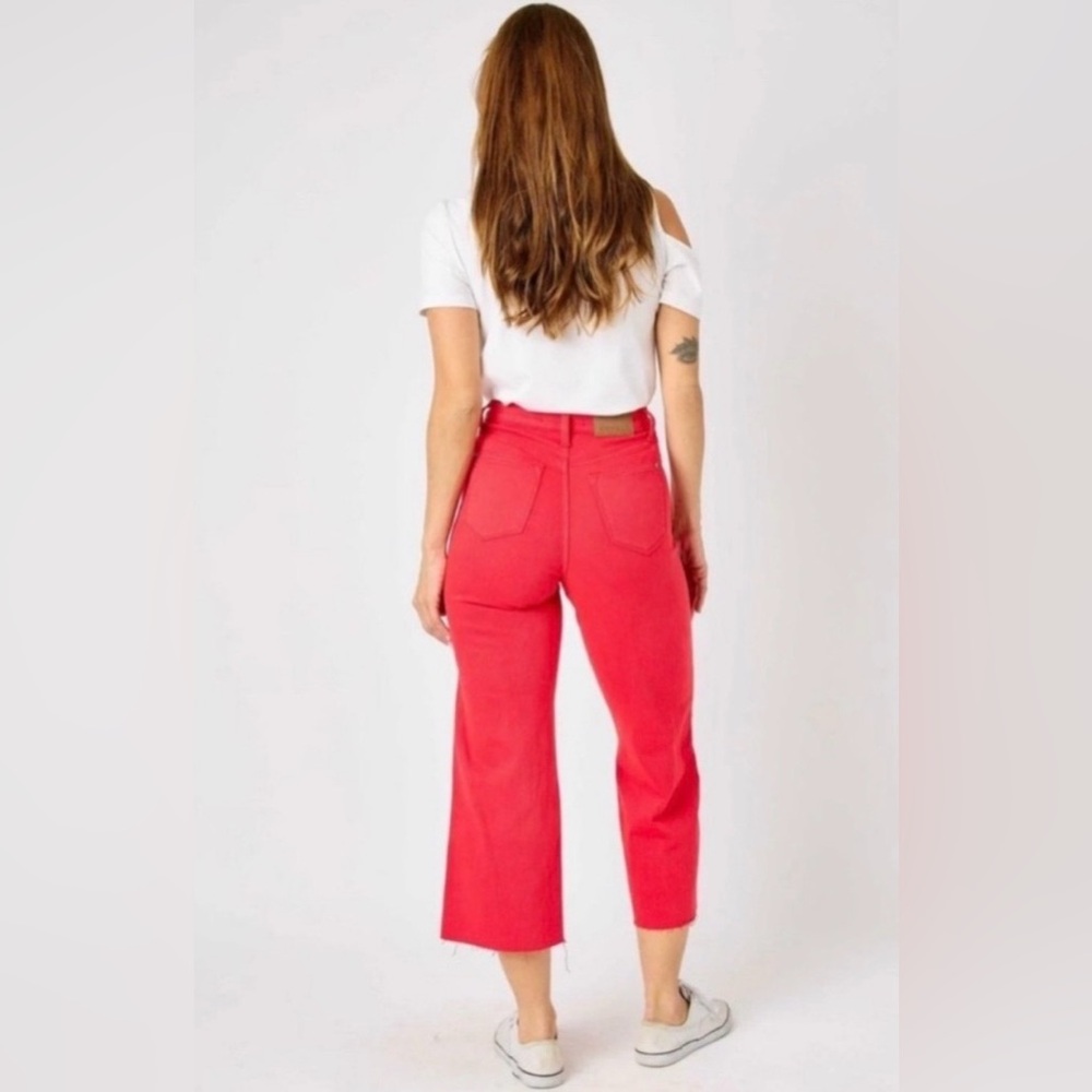 Judy Blue High-Rise Wide Leg Crop Jeans in Vibrant Red - Picture 2 of 4